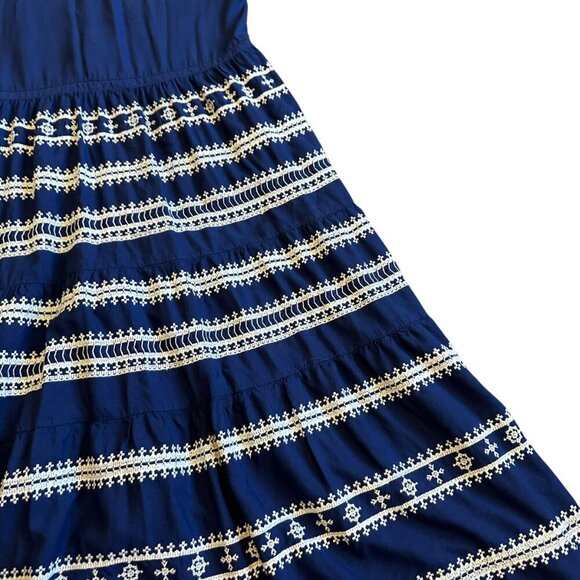 Roller Rabbit Sleeveless Navy Dress Embroidered Tiered Button-Down Size Medium - Picture 9 of 11
